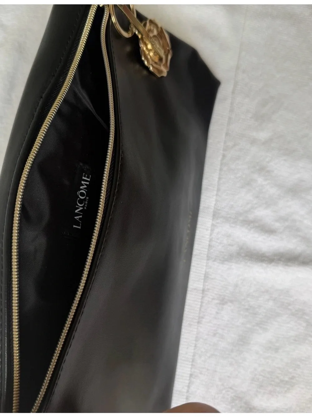 Lancôme Black Cosmetic Pouch with Gold Rose Charm